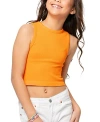 Malibu Sugar One Size Girls Ribbed Crop Tank Top - Big Kid 8-14 In Neon Orange