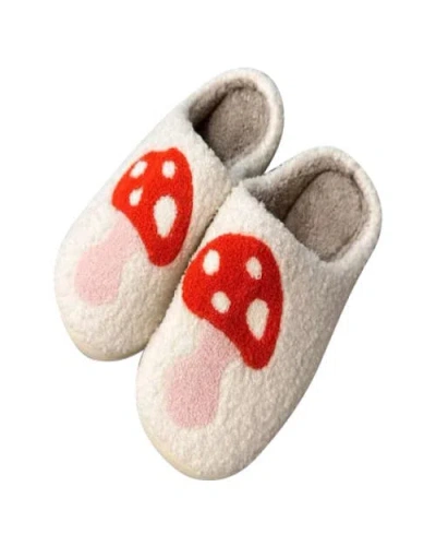 Malibu Sugar Kids'  Plush Mushroom Slippers In White