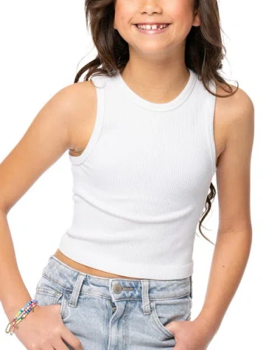 Malibu Sugar Kids'  Ribbed Crop Tank Top In White