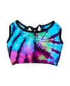 Malibu Sugar Girls' Tie Dye Contrast Strappy Back Sports Bra (8-14) - Big Kid In Blue-green-purple