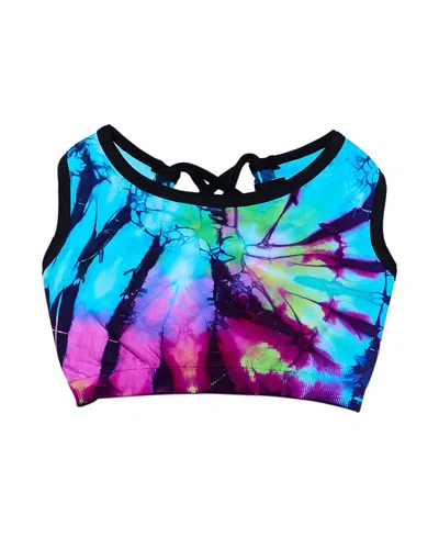 Malibu Sugar Girls' Tie Dye Contrast Strappy Back Sports Bra (8-14) - Big Kid In Blue-green-purple