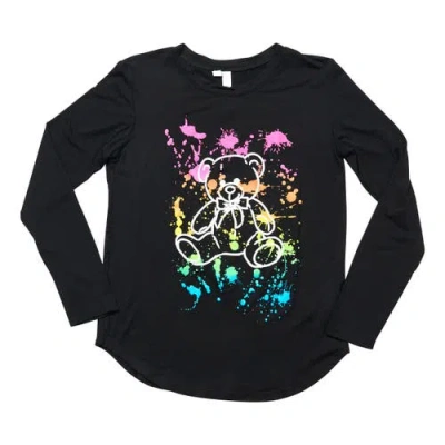 Malibu Sugar Kids'  Tunic Top With Teddy Bear Screen In Black