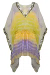 Malibutique Indian Princess Cover Up In Lime And Purple Ombre In Multi