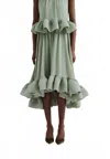 Malina Adriana Frilled Hem Midi Skirt In Sage In Green