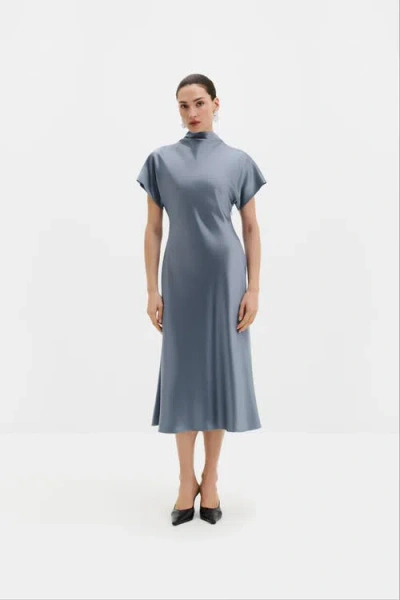 Malina Alivia Satin Midi Dress In Blue