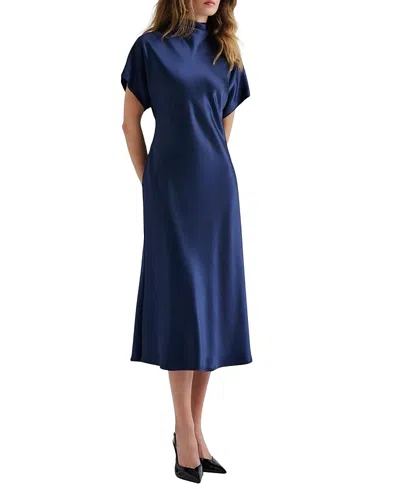 Malina Alivia Short Sleeve Satin Midi Dress In Blue