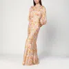 Malina Womens Champagne Peony Ida Frill-sleeve Silk-blend Maxi Dress In Multicolor