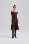 Malina Althena Off Shoulder Knitted Dress In Brown