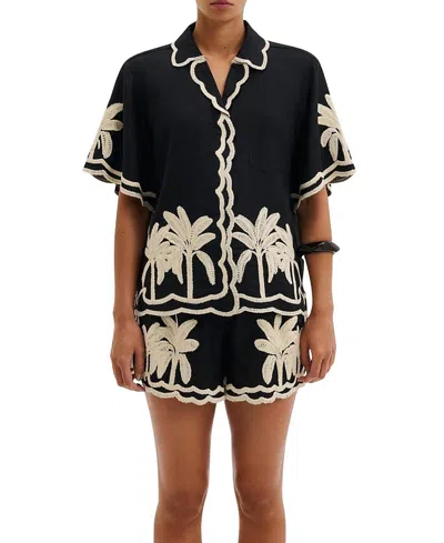 Malina Armida Embroidered Short Sleeve Shirt In Black