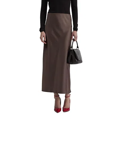 Malina Aubree Satin Midi Skirt In Brown
