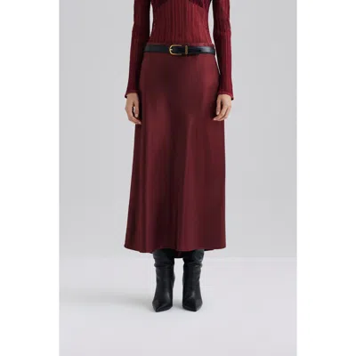 Malina Aubree Satin Midi Skirt In Burgundy