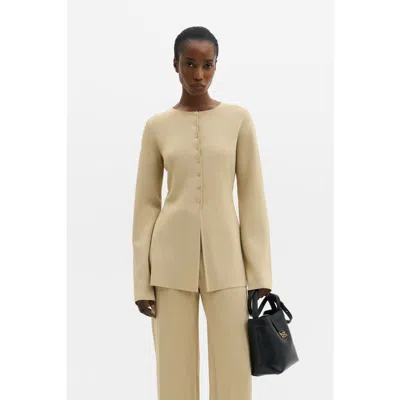 Malina Azra Metallic Milano Knitted Cardigan In Pale Gold