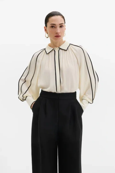 Malina Bea Contrast Edge Chiffon Blouse In Vanilla