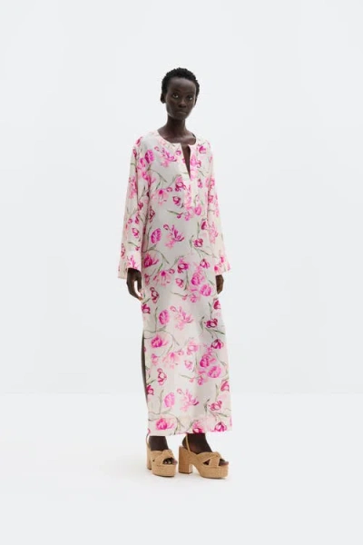Malina Brenda Silk Maxi Kaftan Dress In Multi