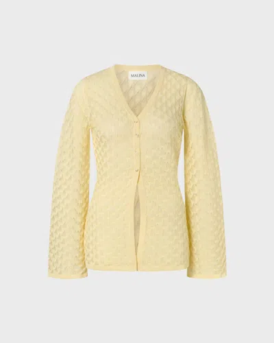 Malina Cardigan Ayla Pointelle Knitted In Yellow
