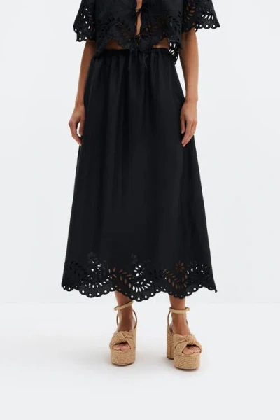Malina Chara Broderie Anglais Maxi Skirt In Black