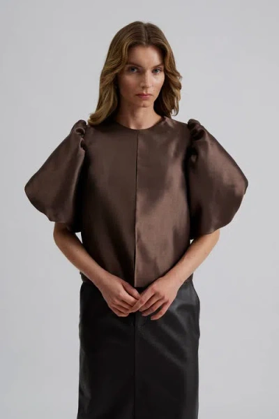 Malina Cleo Pouf Balloon Sleeve Blouse In Brown