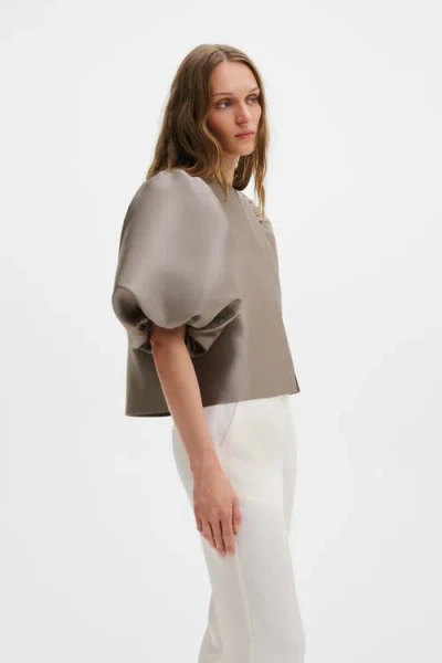 Malina Cleo Pouf Balloon Sleeve Blouse In Gray