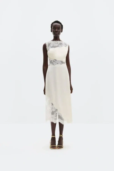 Malina Desire Lace Trimmed Cut Out Midi Dress In White