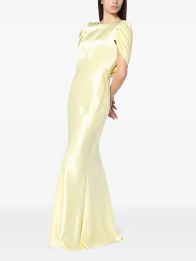 Malina Draped-back Gown In Yellow