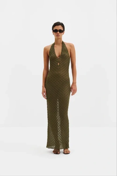 Malina Esra Knitted Halterneck Maxi Dress In Green