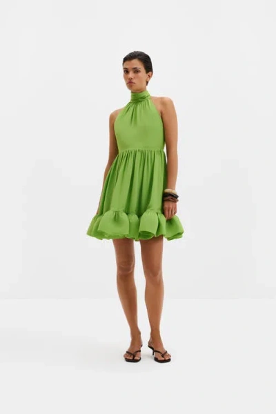 Malina Fern Halterneck Ruffled Mini Dress In Green