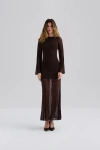Malina Haisley Sheer Knitted Maxi Dress In Brown