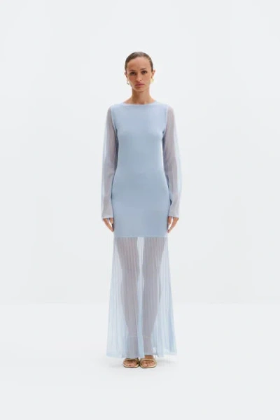 Malina Haisley Sheer Knitted Maxi Dress In Blue
