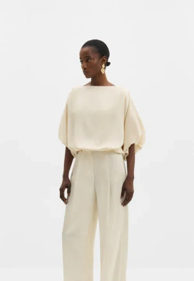 Malina Havanna Boat Neck Puff Sleeve Blouse In White