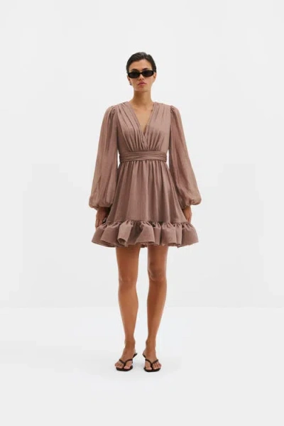 Malina Jadie V-neck Ruffled Mini Dress In Brown
