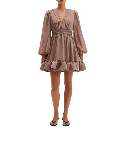 Malina Jadie V-neck Ruffled Mini Dress In Brown