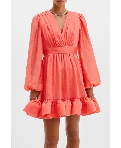 Malina Jadie V-neck Ruffled Mini Dress In Orange