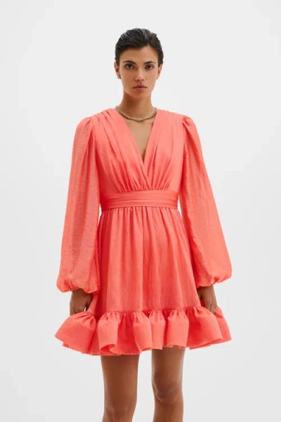 Malina Jadie V-neck Ruffled Mini Dress In Orange