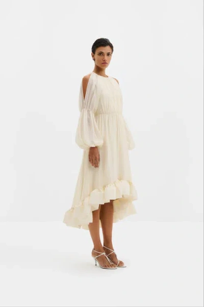 Malina Leontine Pouf Sleeve Ruffled Midi Dress In Neutral