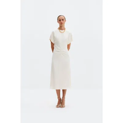 Malina Womens Vanilla Linda Gathered-waist Satin Midi Dress In White
