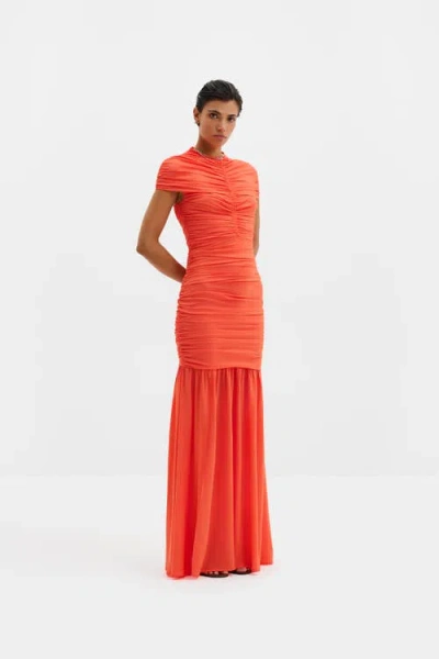 Malina Loana Draped Chiffon Maxi Dress In Orange
