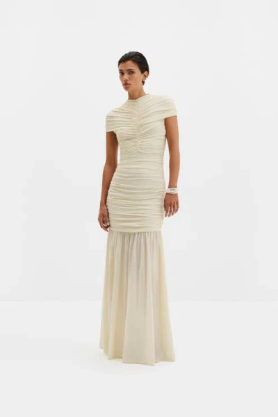 Malina Loana Draped Chiffon Maxi Dress In Neutral