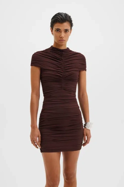 Malina Loana Draped Chiffon Mini Dress In Brown
