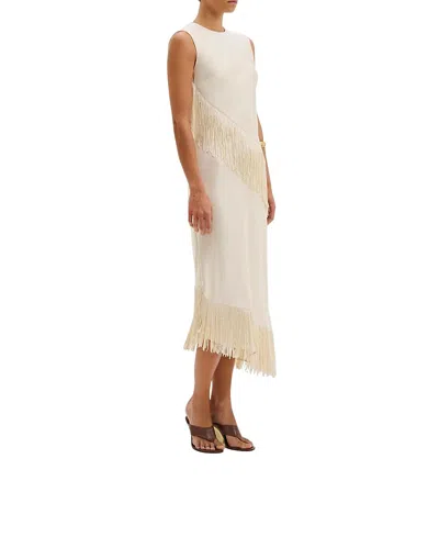 Malina Lovis Fringe Detailed Midi Dress In Neutral