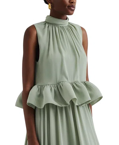 Malina Lune Halterneck Frilled Hem Blouse In Sage In Multi