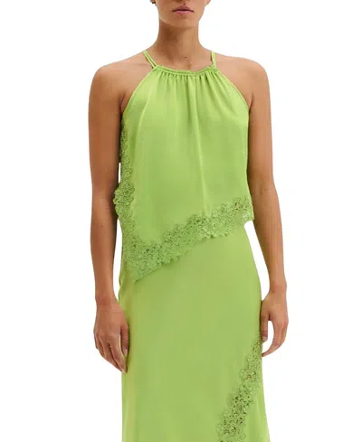 Malina Madina Asymmetric Lace Hem Top In Green