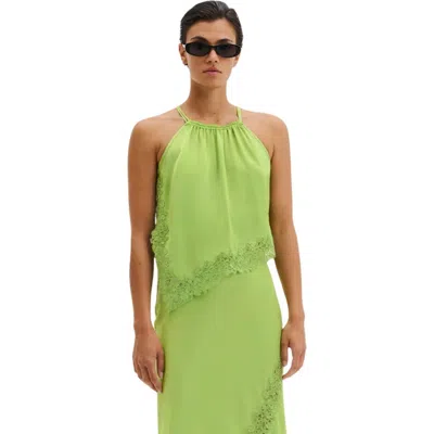 Malina Madina Asymmetric Lace Hem Top In Green