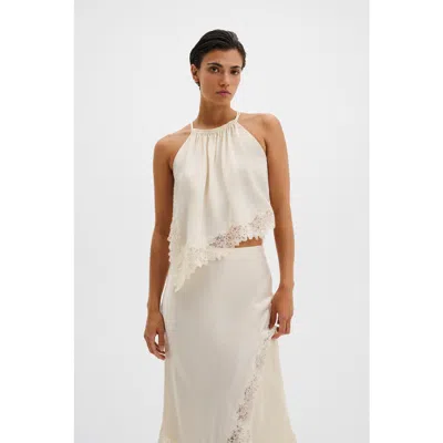 Malina Madina Asymmetric Lace Hem Top In Neutral