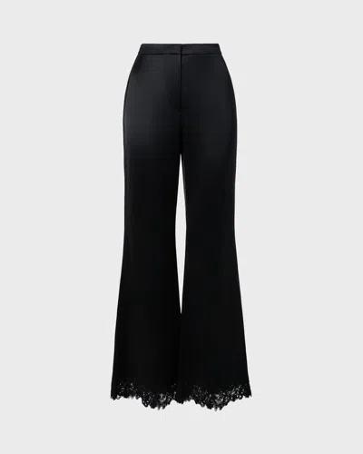 Malina Marine Satin Lace Hem Trousers Svart In Black
