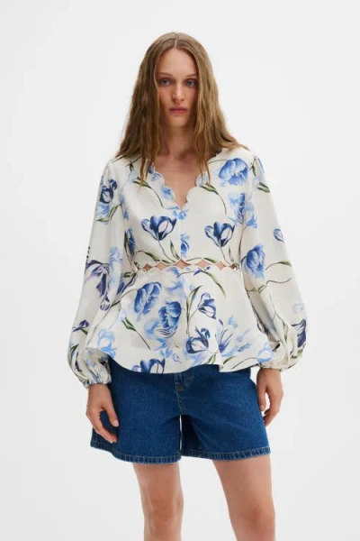Malina Maya Scalloped Balloon Sleeve Blouse In Multi