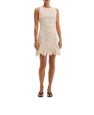 Malina Miranda Ruffled Guipure Lace Mini Dress In Neutral