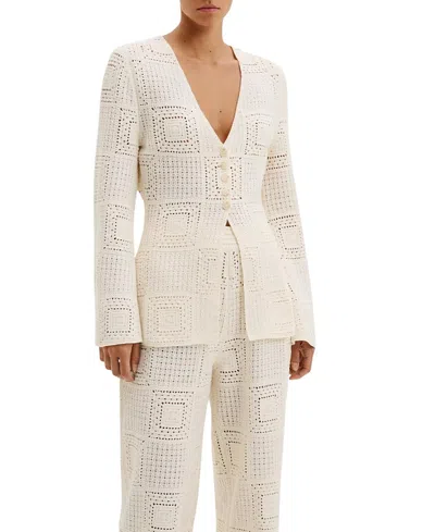 Malina Mirella Fitted Crochet Cardigan In Neutral