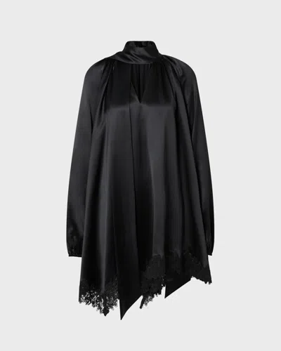 Malina Norea Lace Hem Satin Mini Dress Svart In Black