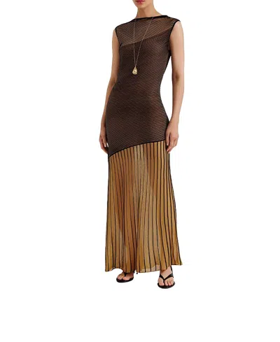 Malina Patricia Short Sleeve Knitted Maxi Dress In Brown