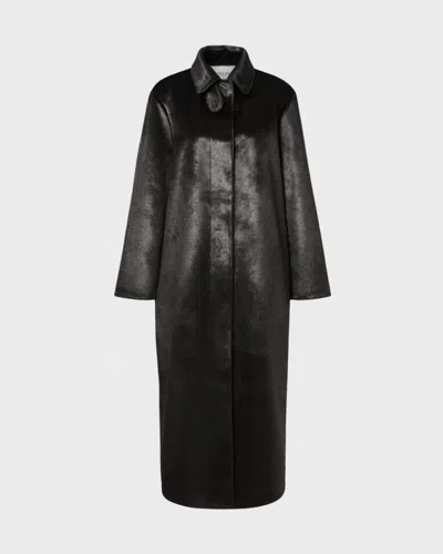 Malina Phoebe Faux Pony Hair Long Coat Svart In Black